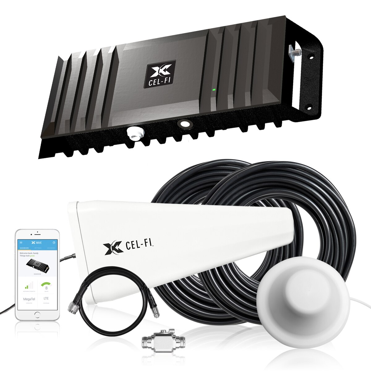 All Accessories Included Up to 100 dB Multiuser Gain Multi-Carrier Support with Carrier Switching Cel-Fi GO X Cell Phone Signal Booster| 1 Dome Antenna Bundle Kit 